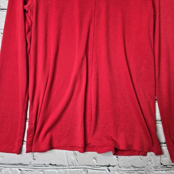 J Jill Long Sleeve 100% Pima Cotton Crew Neck Tee Poppy Ruby Red Size Small - Picture 4 of 10